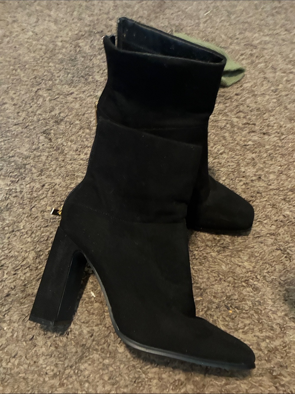 JustFab Black Suede Block Heel Ankle Boots